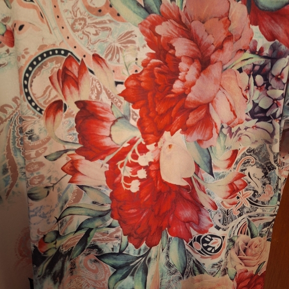 Blue Mood Floral Asymmetrical Hem Longer Tunic Ladies XL Boho Hippie Roses - Picture 4 of 5